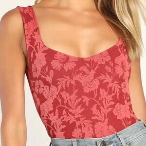 Intimately Free People Printed Clean Line Thong Bodysuit M/L Wine Red Stretchy